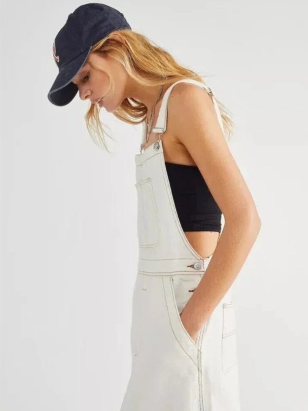We The Free Overall Maxi Dress Size M Ivory Denim Pinafore Jumper Free People